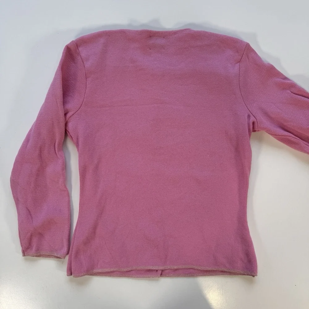 Laurie B. Button Front Cardigan Womens‎ Large *Fits Small Pink Metallic Trim USA